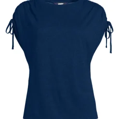 Leinenmix-Shirt mit geraffter Schulter für Damen