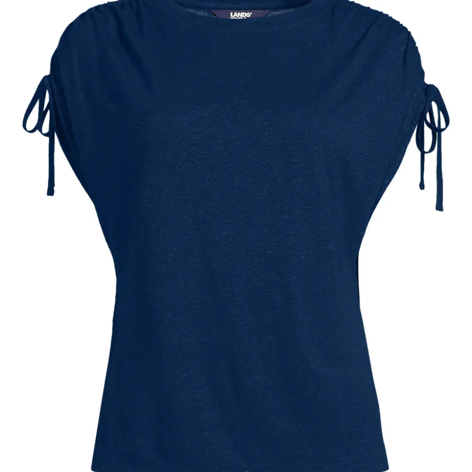 Leinenmix-Shirt mit geraffter Schulter für Damen