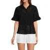 Lochmuster-Bluse mit Rüschenärmeln für Damen