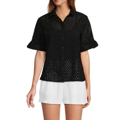 Lochmuster-Bluse mit Rüschenärmeln für Damen