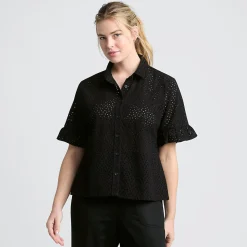 Lochmuster-Bluse mit Rüschenärmeln für Damen