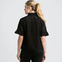 Lochmuster-Bluse mit Rüschenärmeln für Damen