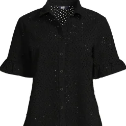 Lochmuster-Bluse mit Rüschenärmeln für Damen