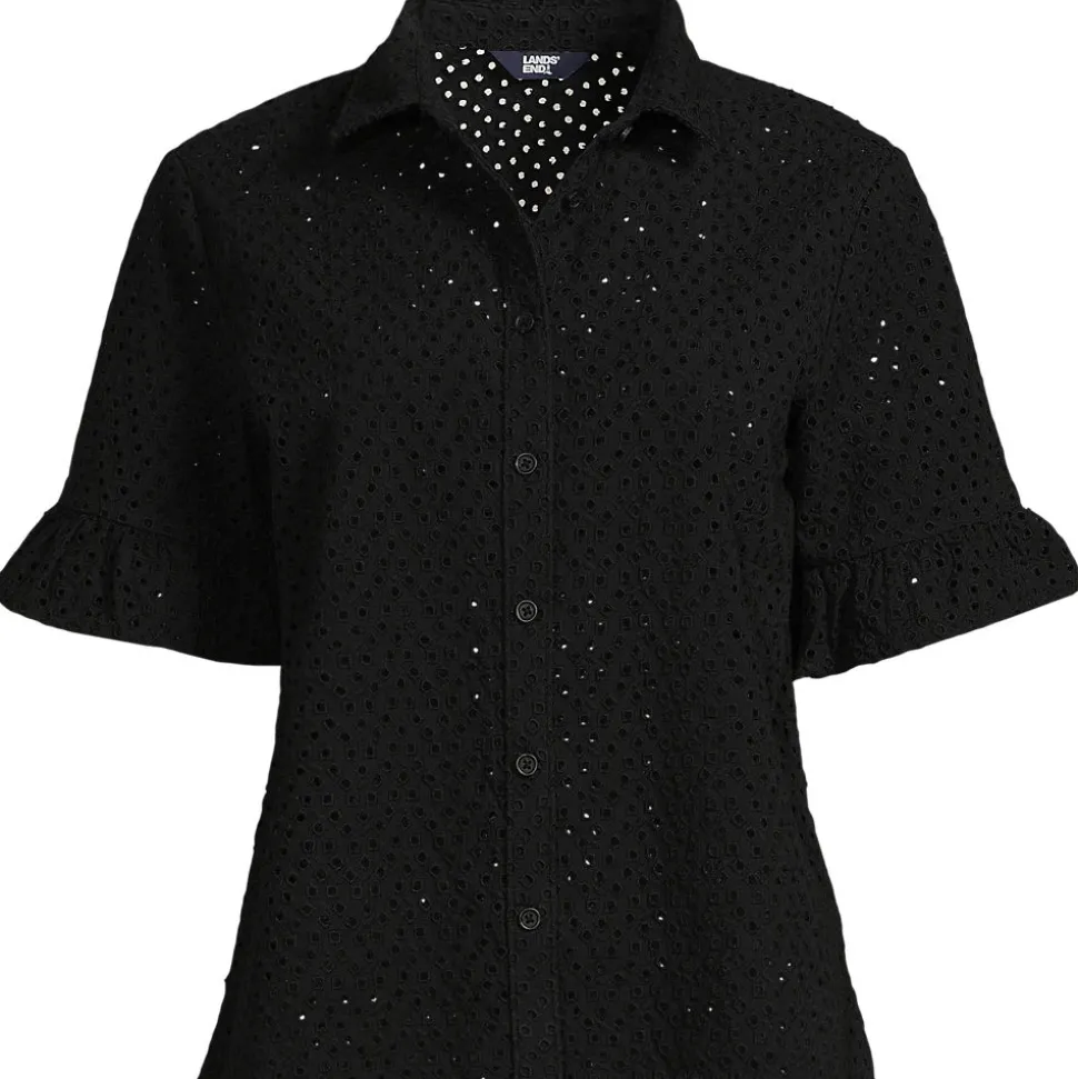 Lochmuster-Bluse mit Rüschenärmeln für Damen