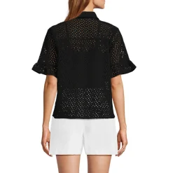 Lochmuster-Bluse mit Rüschenärmeln für Damen