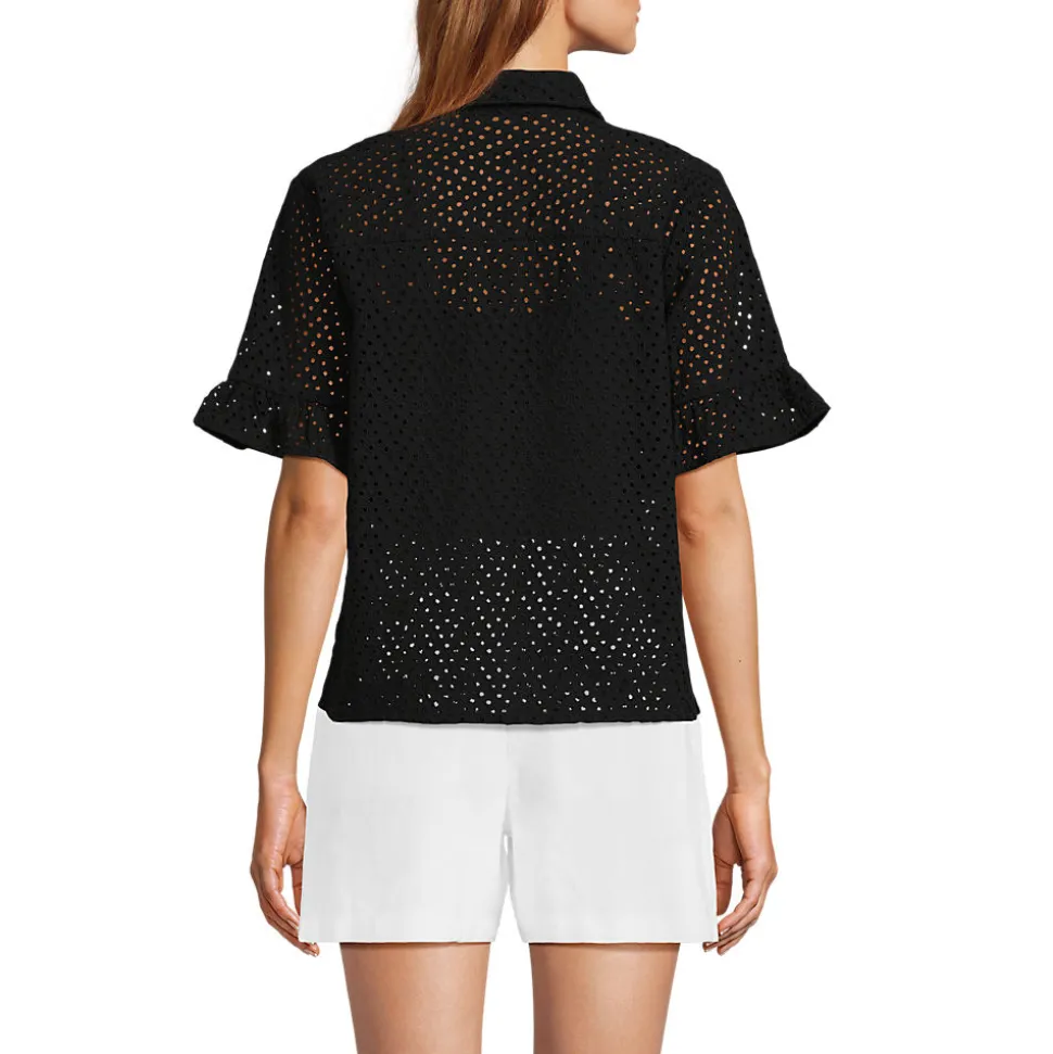 Lochmuster-Bluse mit Rüschenärmeln für Damen