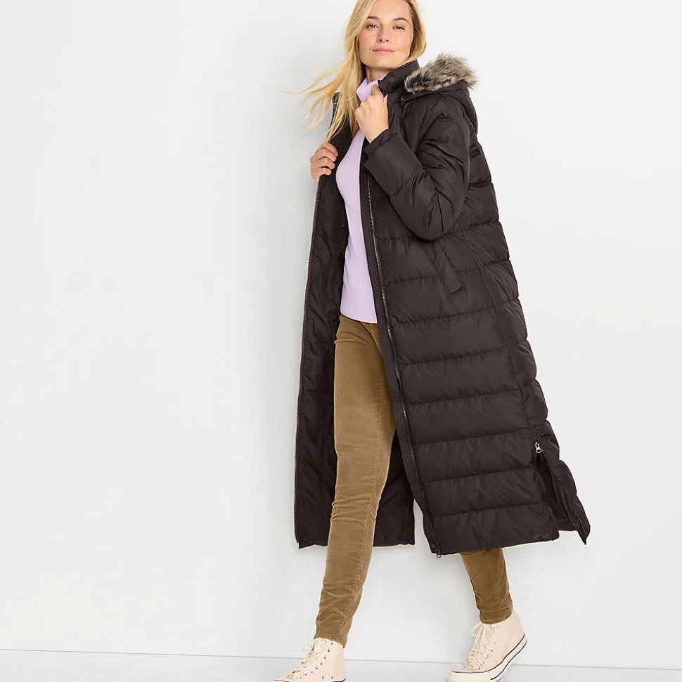 Maxi-Daunenmantel mit Kapuze für Damen