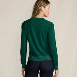 Merino-Pullover mit Lurex-Ausschnitt für Damen