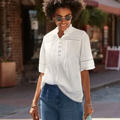 Musselin-Bluse mit Leiterborte für Damen
