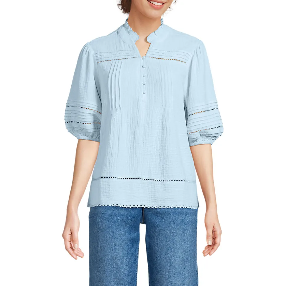 Musselin-Bluse mit Leiterborte für Damen
