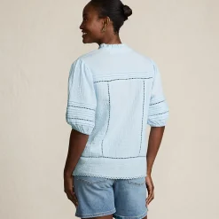 Musselin-Bluse mit Leiterborte für Damen