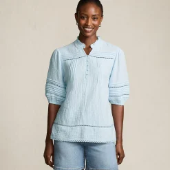 Musselin-Bluse mit Leiterborte für Damen
