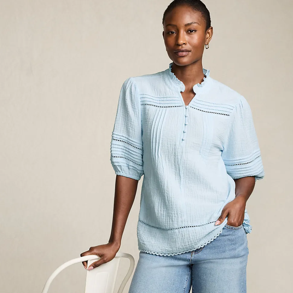 Musselin-Bluse mit Leiterborte für Damen