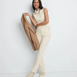 Naturfarbene Straight Fit Jeans Mid Waist
