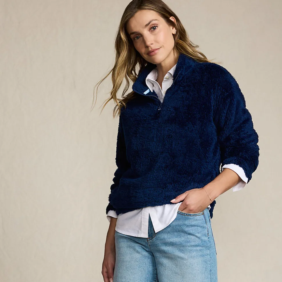 Plüschfleece-Pullover mit Reißverschluss für Damen