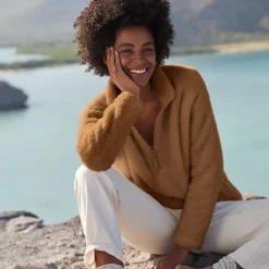Plüschfleece-Pullover mit Reißverschluss für Damen