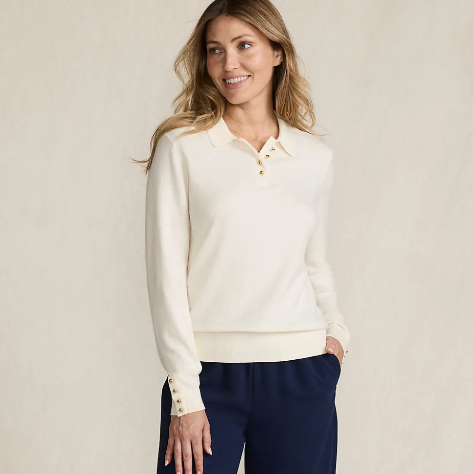 Polopullover mit goldfarbenen Knöpfen für Damen