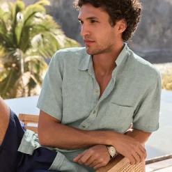 Premium Reinleinen-Hemd mit kurzen Ärmeln für Herren, Classic Fit