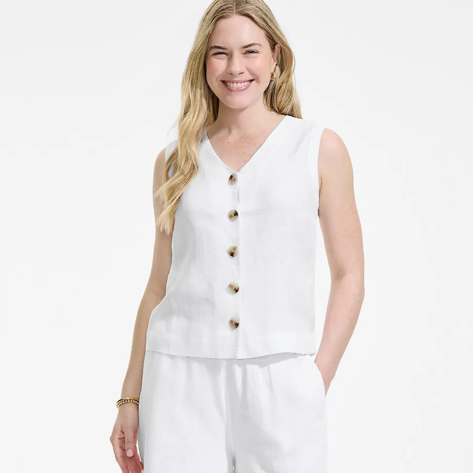 Premium Reinleinen-Top mit Knöpfen für Damen