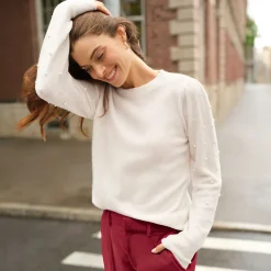 Pullover mit Perlenärmeln für Damen