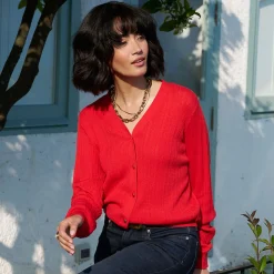 Rippstrick-Cardigan mit Seide