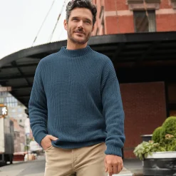 Rippstrick-Pullover mit Stehkragen für Herren