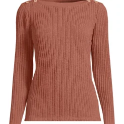 Rippstrick-Shirt mit U-Boot-Ausschnitt für Damen