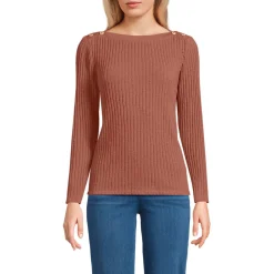 Rippstrick-Shirt mit U-Boot-Ausschnitt für Damen