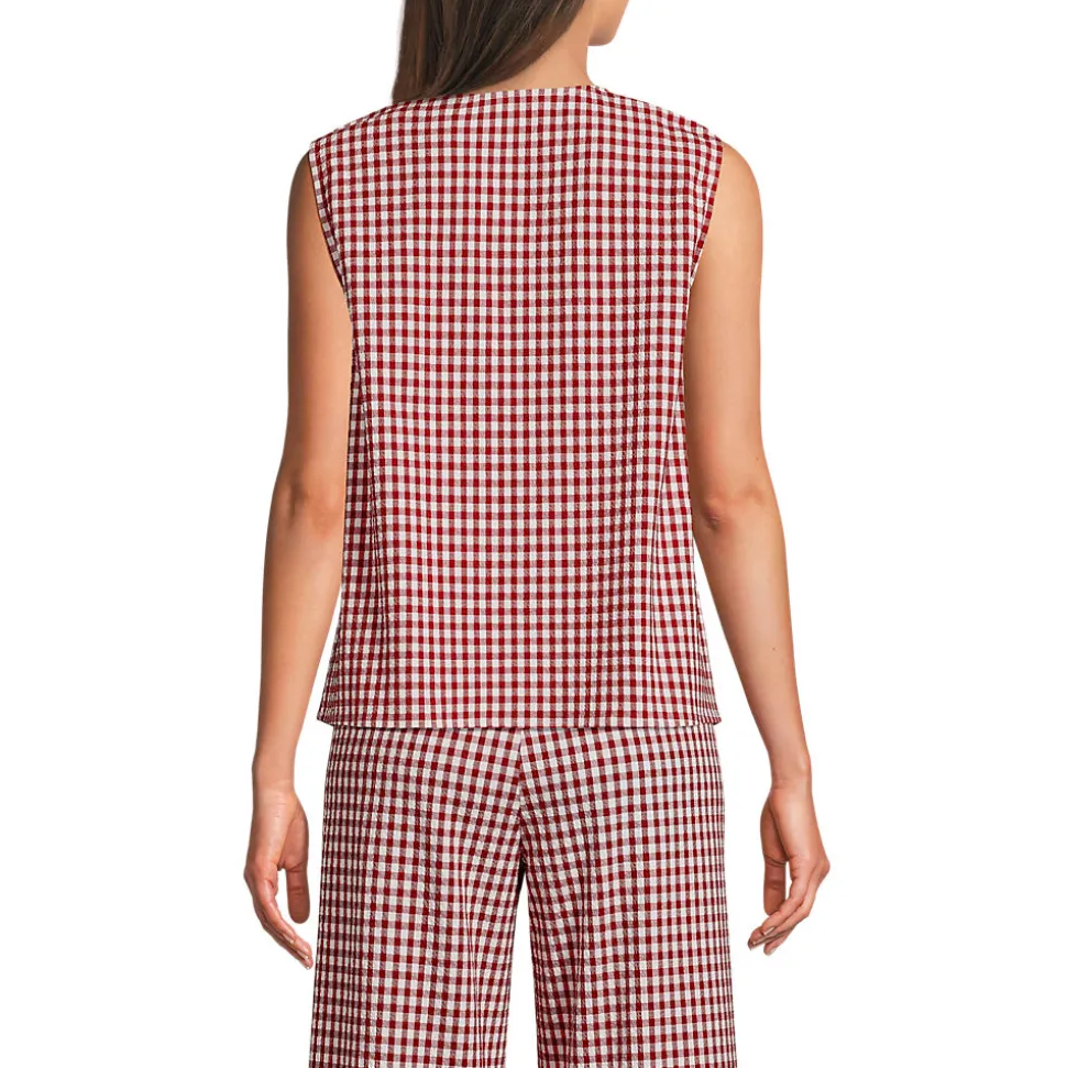 Ärmelloses Gingham-Top mit Schnürung für Damen