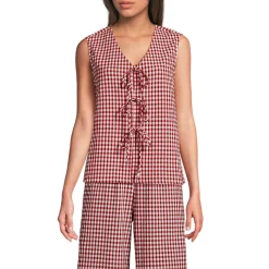 Ärmelloses Gingham-Top mit Schnürung für Damen