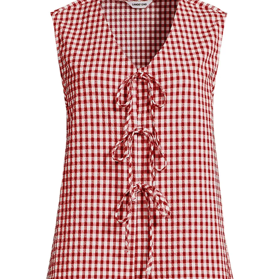 Ärmelloses Gingham-Top mit Schnürung für Damen