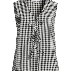 Ärmelloses Gingham-Top mit Schnürung für Damen