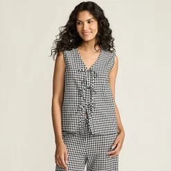 Ärmelloses Gingham-Top mit Schnürung für Damen