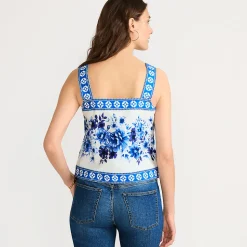 Ärmelloses Popeline-Top mit Knopfleiste für Damen