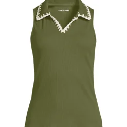 Ärmelloses Ripp-Top mit Polokragen für Damen