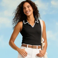 Ärmelloses Ripp-Top mit Polokragen für Damen