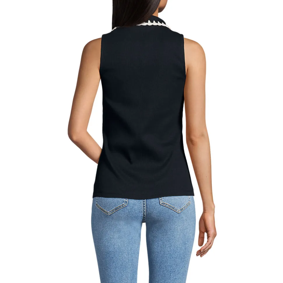 Ärmelloses Ripp-Top mit Polokragen für Damen