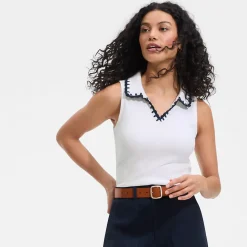 Ärmelloses Ripp-Top mit Polokragen für Damen
