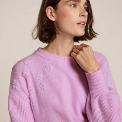 Rundhalspullover mit aufgestickten Blumen für Damen