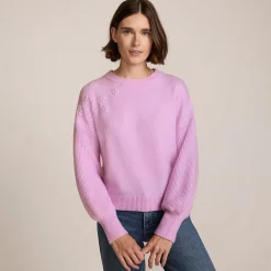 Rundhalspullover mit aufgestickten Blumen für Damen