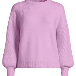 Rundhalspullover mit aufgestickten Blumen für Damen