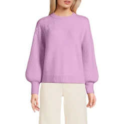 Rundhalspullover mit aufgestickten Blumen für Damen