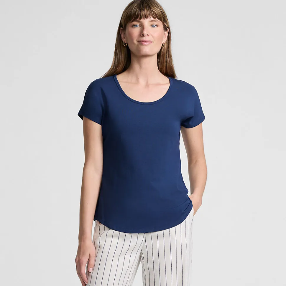 Shirt aus Baumwolle/Modal-Mix mit Ballettausschnitt für Damen