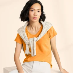 Shirt aus Baumwolle/Modal-Mix mit Ballett-Ausschnitt für Damen