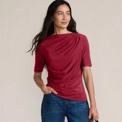 Silk Knit Gerafftes Shirt mit ellbogenlangen Ärmeln für Damen