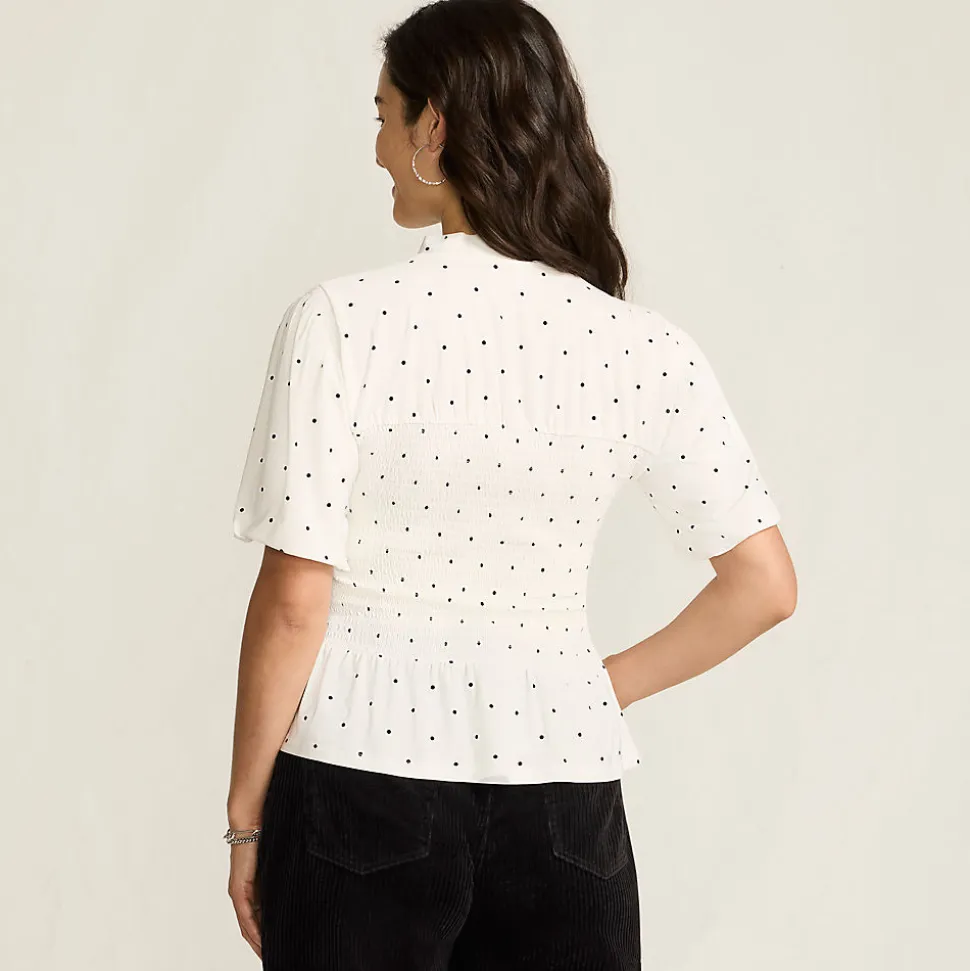 Silk Knit Smok-Shirt mit kurzen Ärmeln für Damen