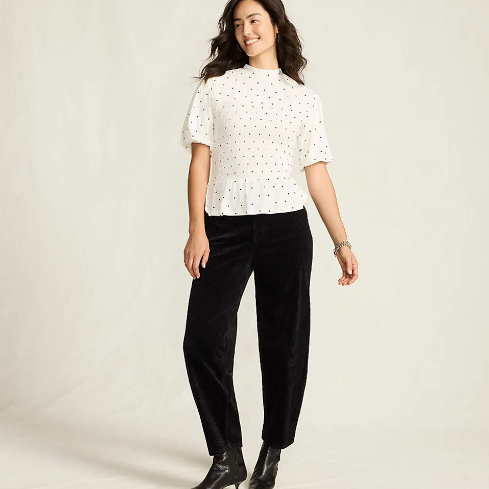 Silk Knit Smok-Shirt mit kurzen Ärmeln für Damen