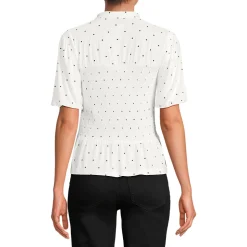 Silk Knit Smok-Shirt mit kurzen Ärmeln für Damen