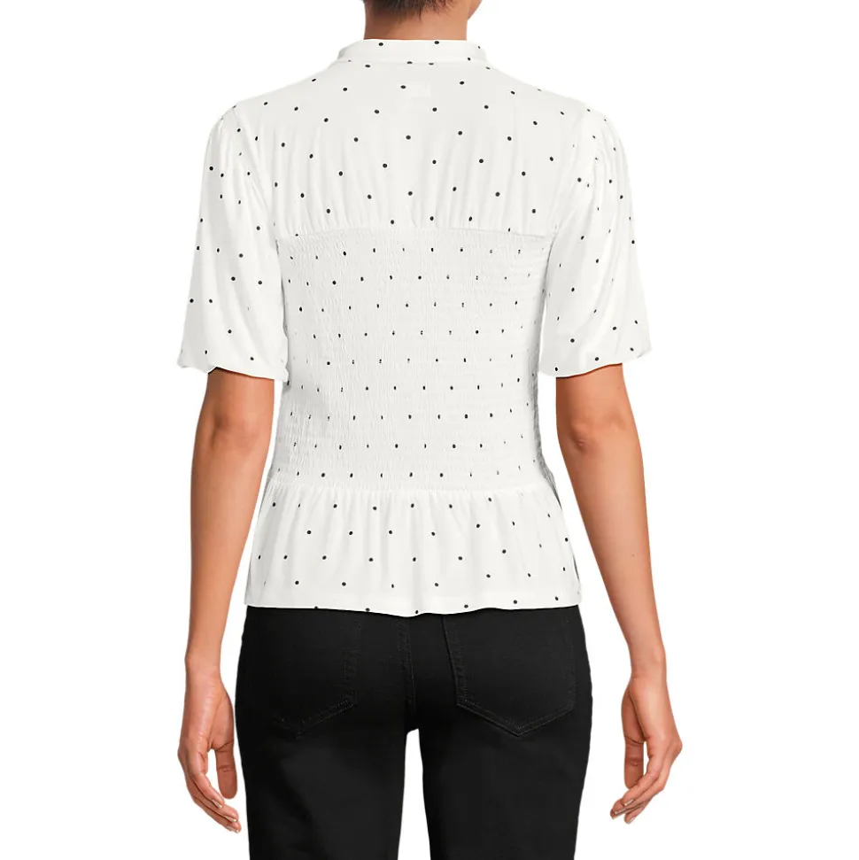 Silk Knit Smok-Shirt mit kurzen Ärmeln für Damen