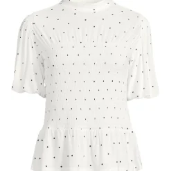 Silk Knit Smok-Shirt mit kurzen Ärmeln für Damen